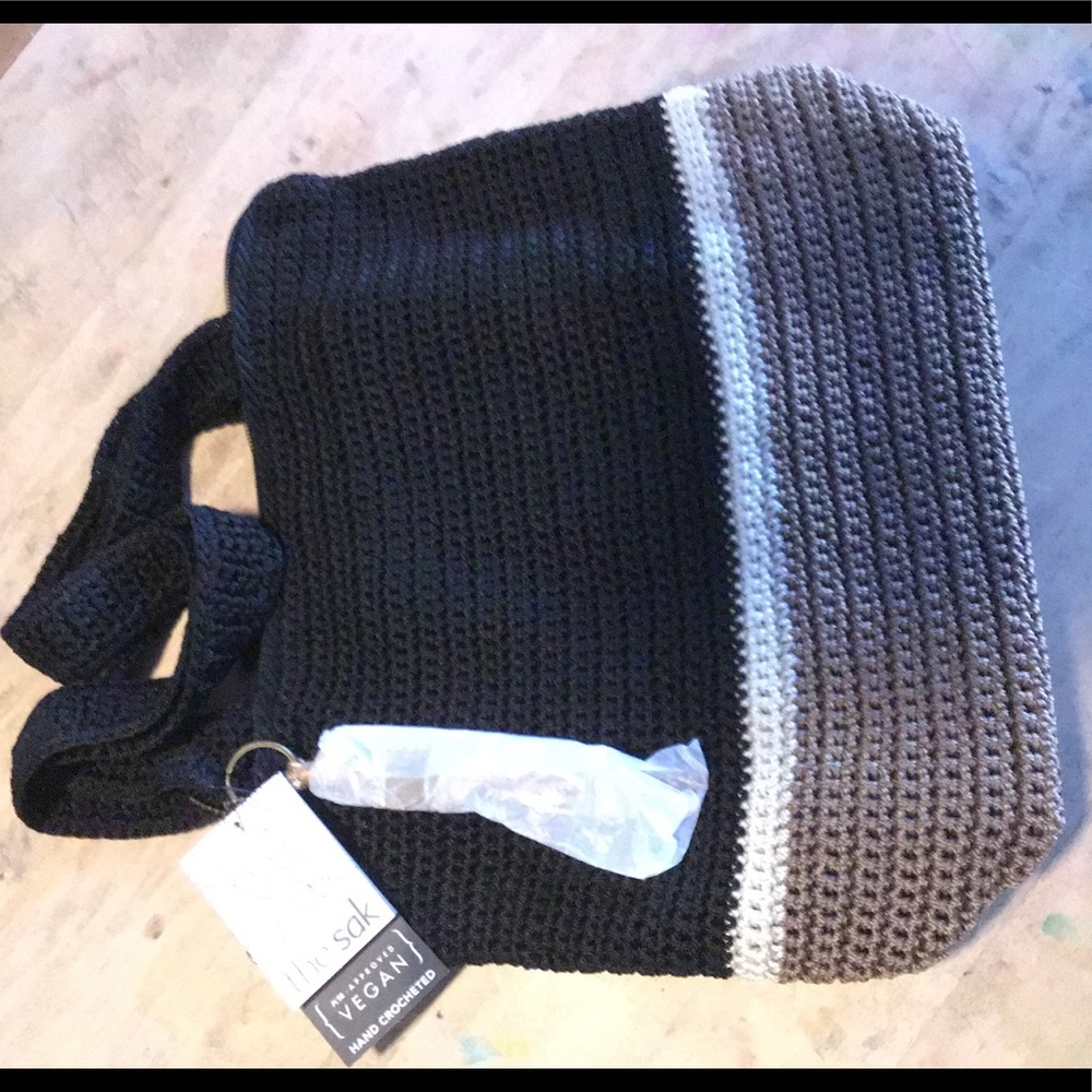 Classy SAC Hand Crocheted Bag NWT Black/Tan/White